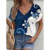 Summer V-neck Flower Pattern 3D Printed Top Fashionable Casual Short Sleeved Women's T-shirts