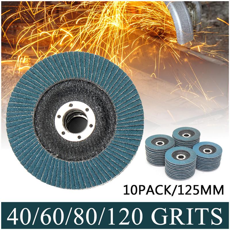 10Pcs 125mm Flat Flap Discs 5" 40/60/80/120Grit Angle Grinder Sanding Discs Grinding Wheels Angle for Metal Wood Polishing