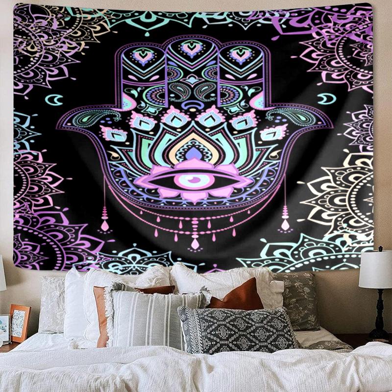 Colorful Hamsa Mandala Pattern Tapestry Room Decoration Wall Hanging for Living Room Bedroom, Dormitory, Birthday and Christmas Gifts