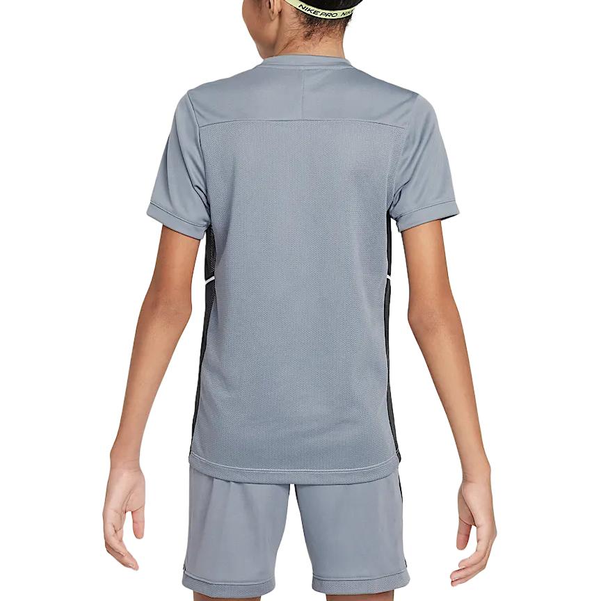 Nike Camiseta de Futebol Dri-Fit Academy 25 Seca Confortável Respirável Secagem Rápida Manga Curta Infantil Tops Branco Preto Carvão Cinza Fresco HJ3716-101