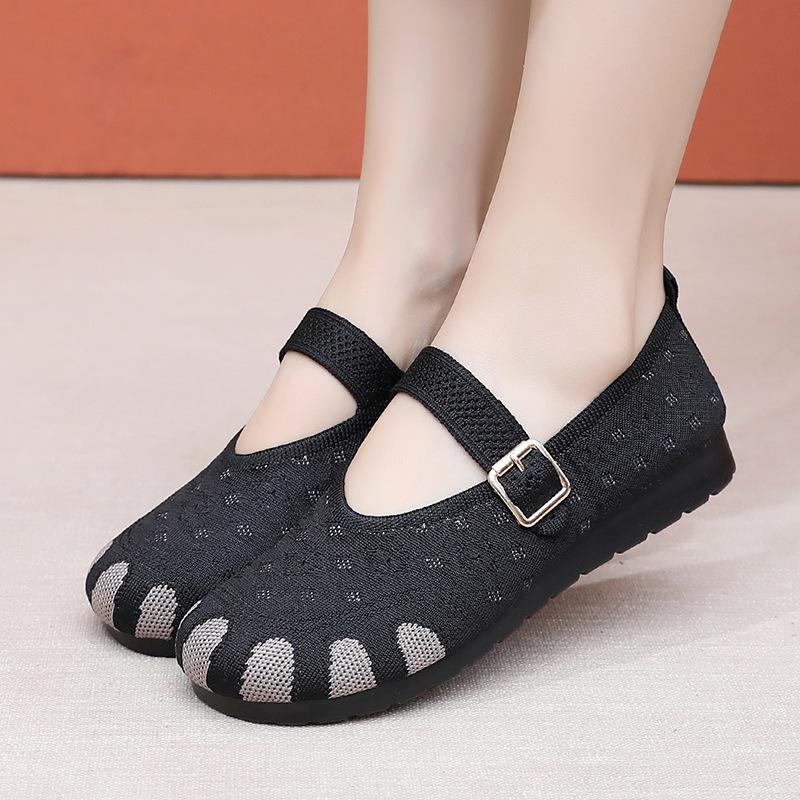 Spring new cloth shoes, women's soft-soled casual shoes, flat sole shoes, breathable non-slip shoes for the elderly, flying weaving women's shoes