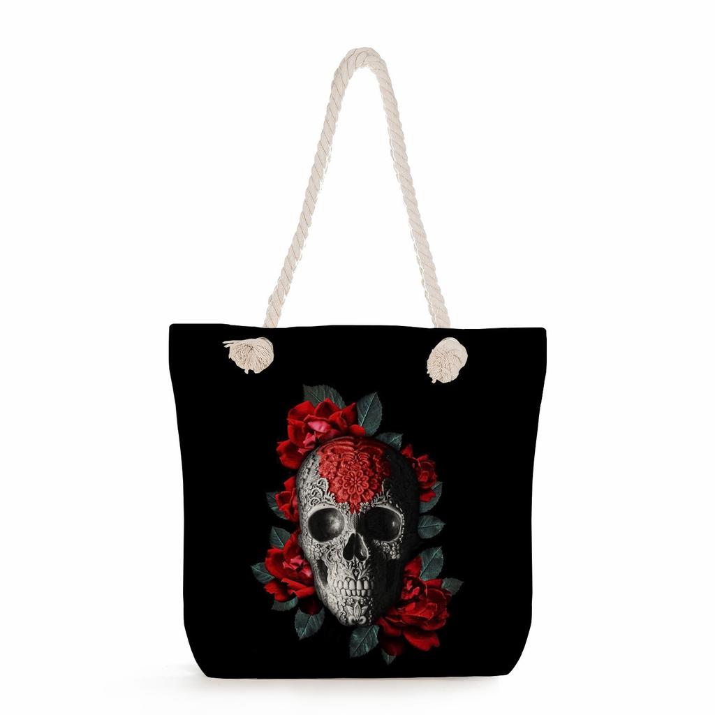 Skull print thick rope single-shoulder beach bag 7298 KTB