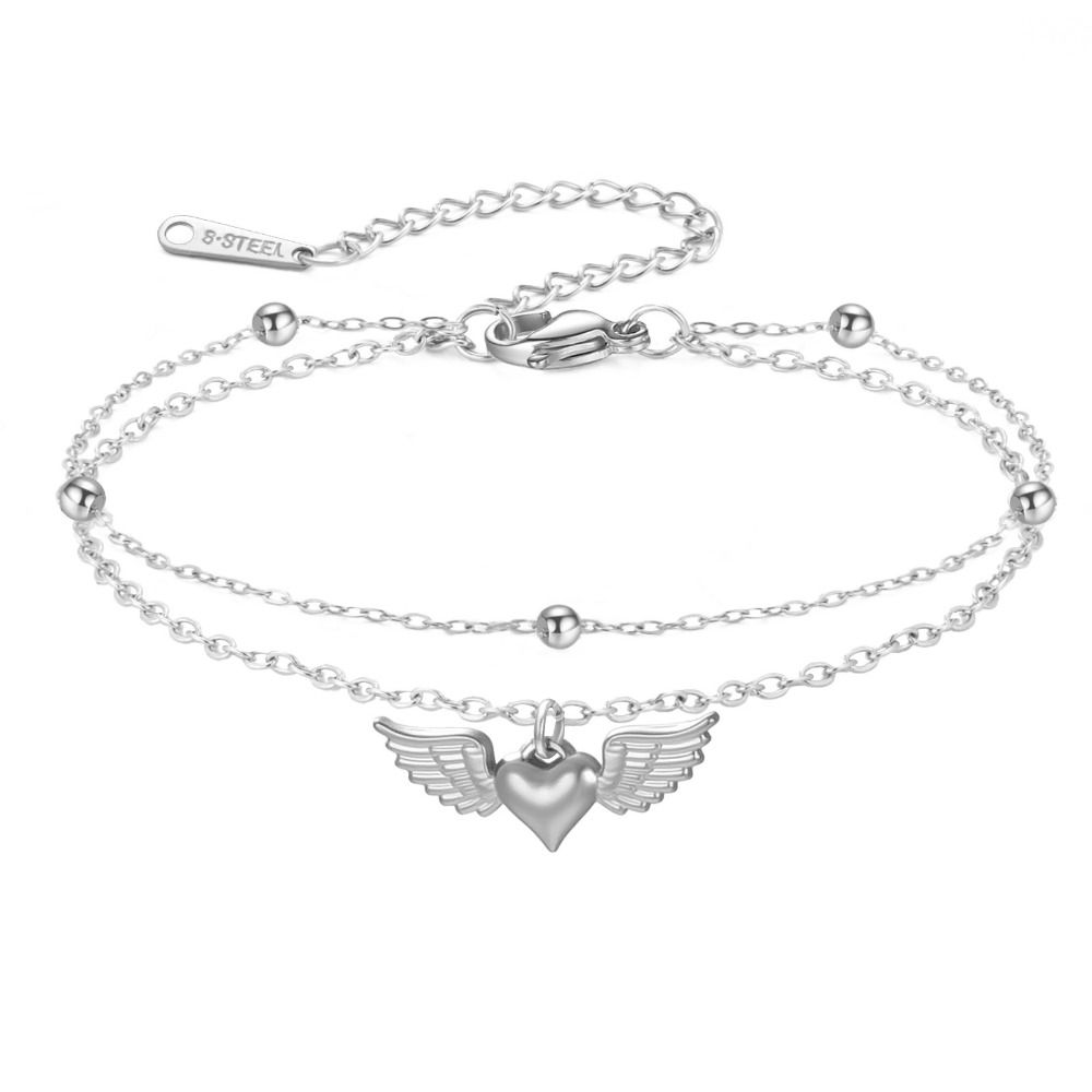 djustable Design Heart Wing Bracelet Beads Chain Waterproof Stainless Steel Bracelet Double Layer Chain Bracelet For Women
