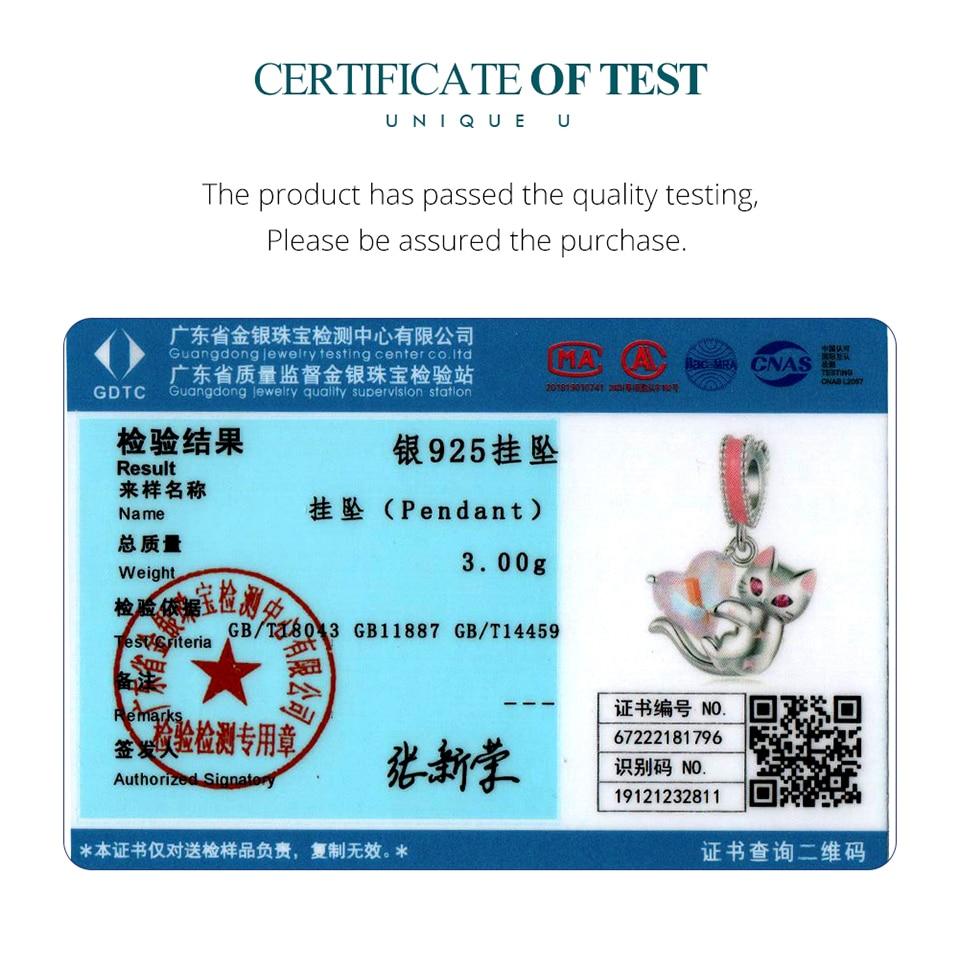 BAMOER 925 Sterling Silber Katze Hängende Perle Herz Anhänger Charms für Frauen Original Armband Halskette Edlen Schmuck