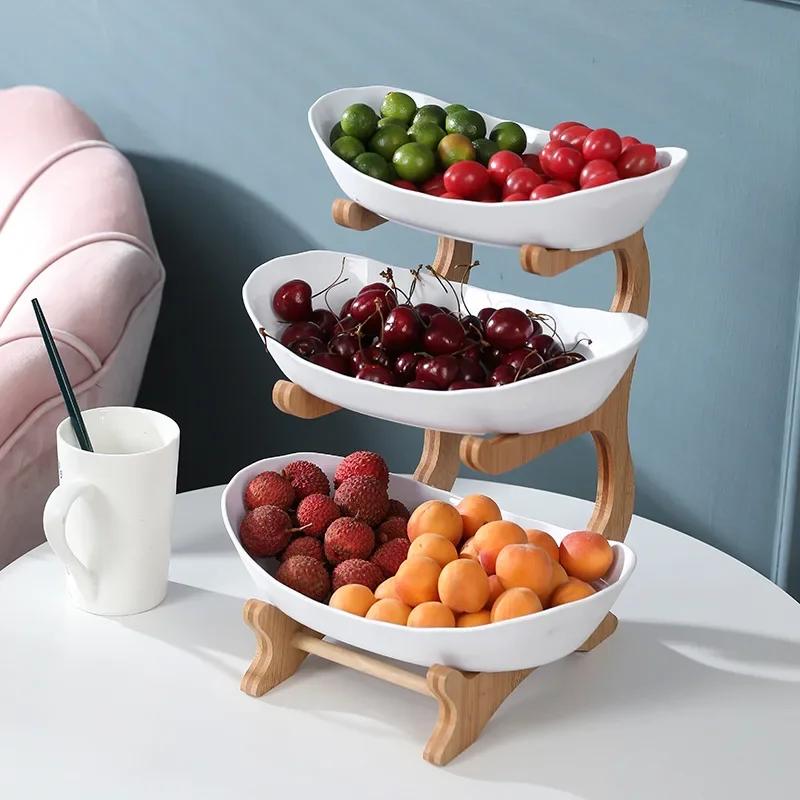 Piatto da pranzo in legno multistrato per piano tavolo domestico, vassoio porta snack, caramelle, torte, grande capacità, piatto portaoggetti per alimenti e frutta