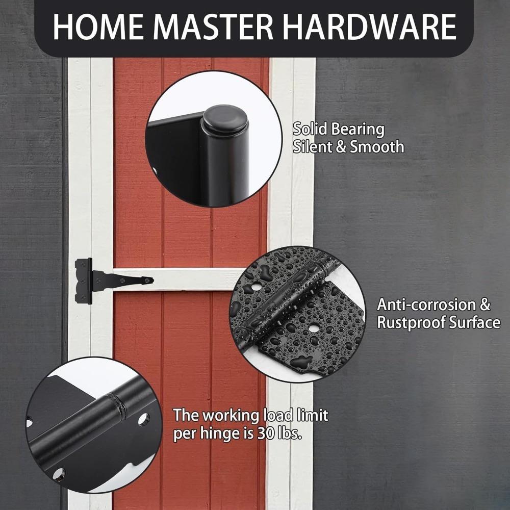 2pcs Decorative T Strap Hinge 4 Inches Black Shed Storage Gate Strap Hinge Barns Door Tee Hinges with Screws