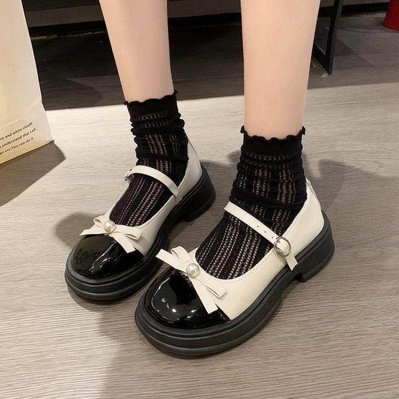 Französische Retro Mary Jane Schuhe Damen 2025 Sommer und Herbst Schleife Plateau kleine Lederschuhe Soft Sister Stil lässige Slipper