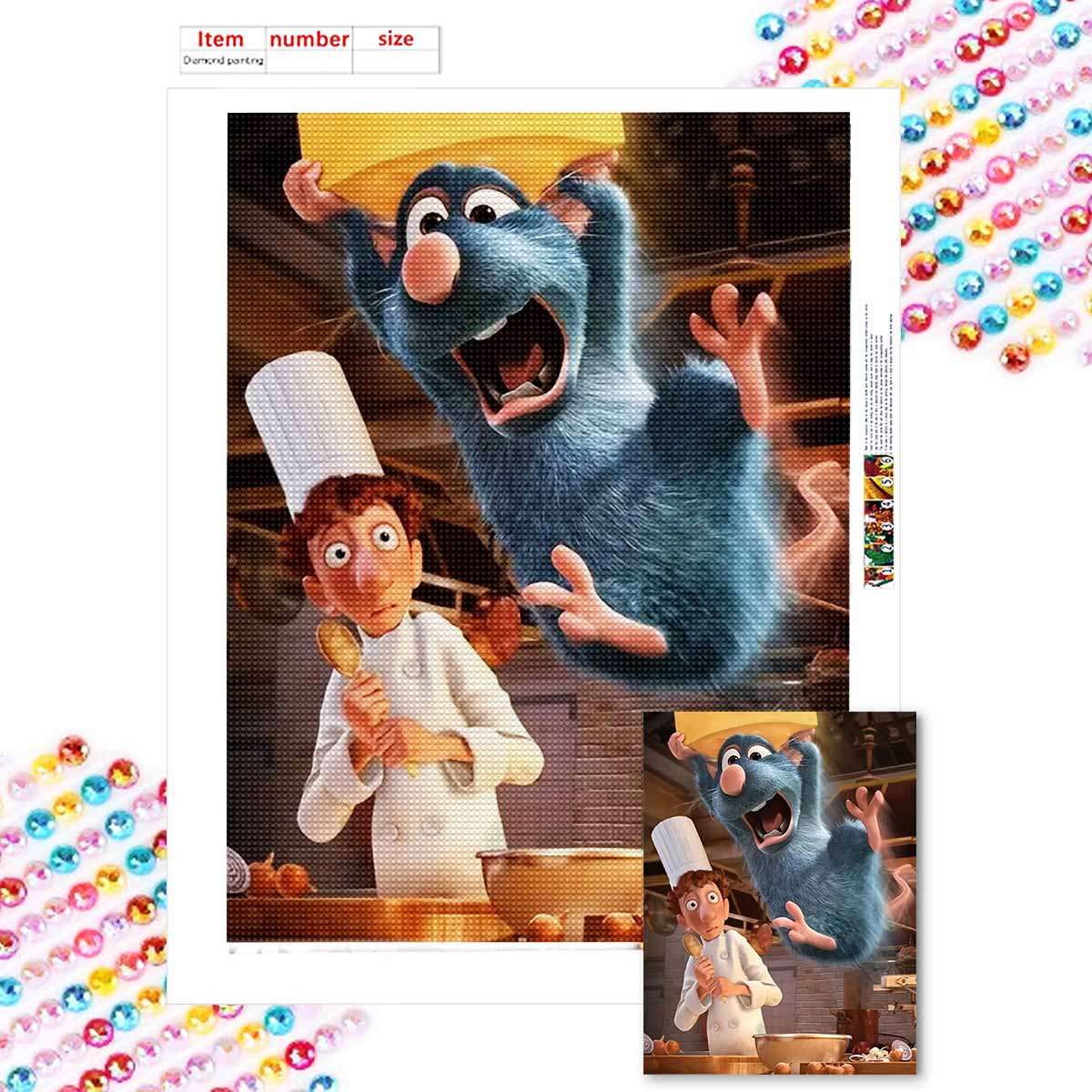 

Полная круглая алмазная живопись Мышь и Шеф-повар Искусство Стразы Картина Мозаика DIY 5D Вышивка крестом Домашнее украшение Round 30x40cm