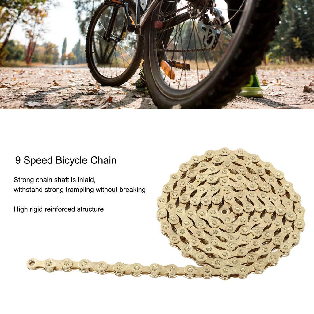 9 Speed Bicycle Chains Manganese Steel 9 Speed Chains for Road Mountain Bike Gold