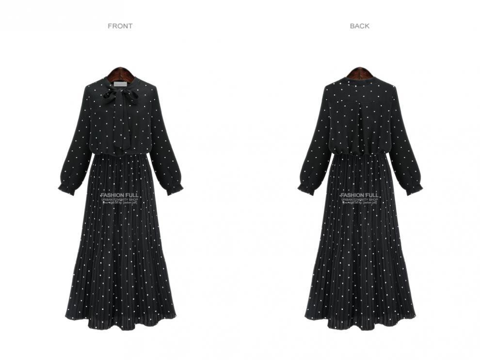Plus Size Women's Polka Dot Long Sleeve Bohemian Pleated Dress