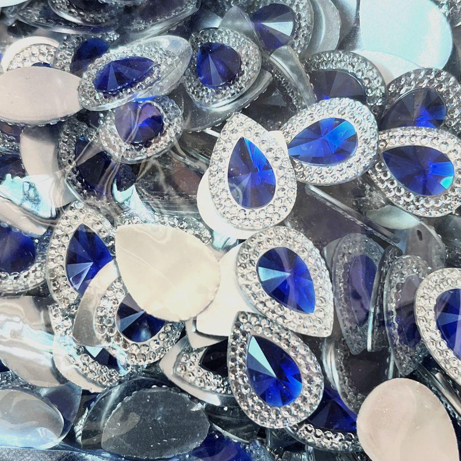50pcs deep blue/scarlet 13*18mm teardrop-shaped resin rhinestones with flat backs, suitable for jewelry crafting DIY decorations
