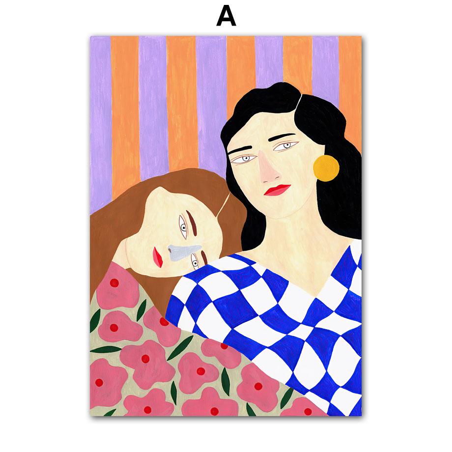 Abstract Lines Girl Vase Flowers Illustration Wall Art Canvas Painting Nordic Poster And Prints Pictures For Living Room Decor