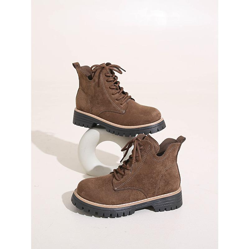 Winter 2025 Neue Runde Zehen Schnürung Martin Stiefel Britischer Stil Übergröße Retro Plateau Muffin Stiefel für Damen