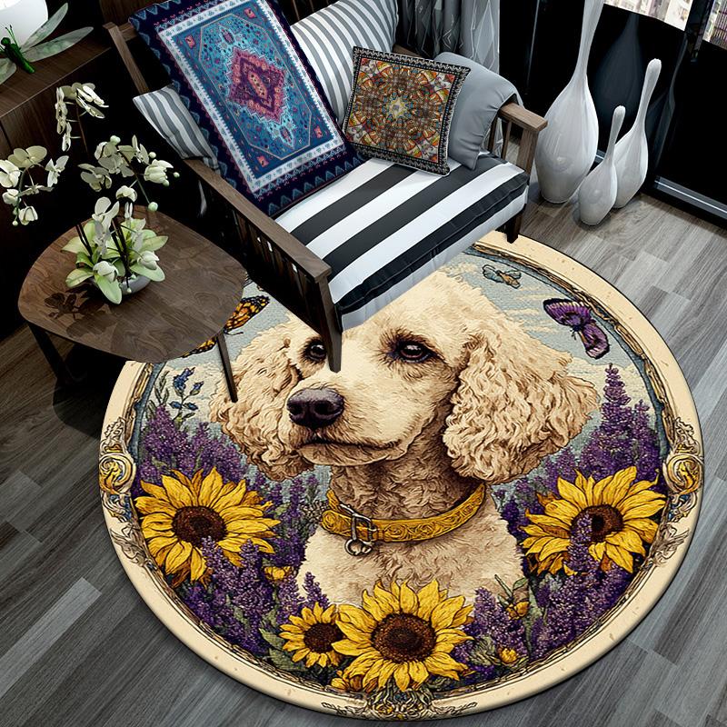 Poodle Round Area Rug,Carpet Rug for Living Room Bedroom Sofa Playroom Decor,Non-slip Floor Mat