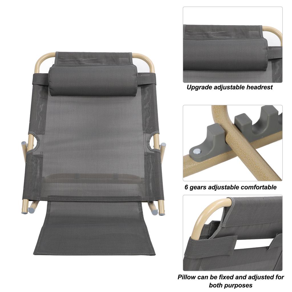 Lifting Bed Backrest 6 Gears Adjustable Folding Sit Up Back Rest Disability Bed Backrest Support L Size Large Gray