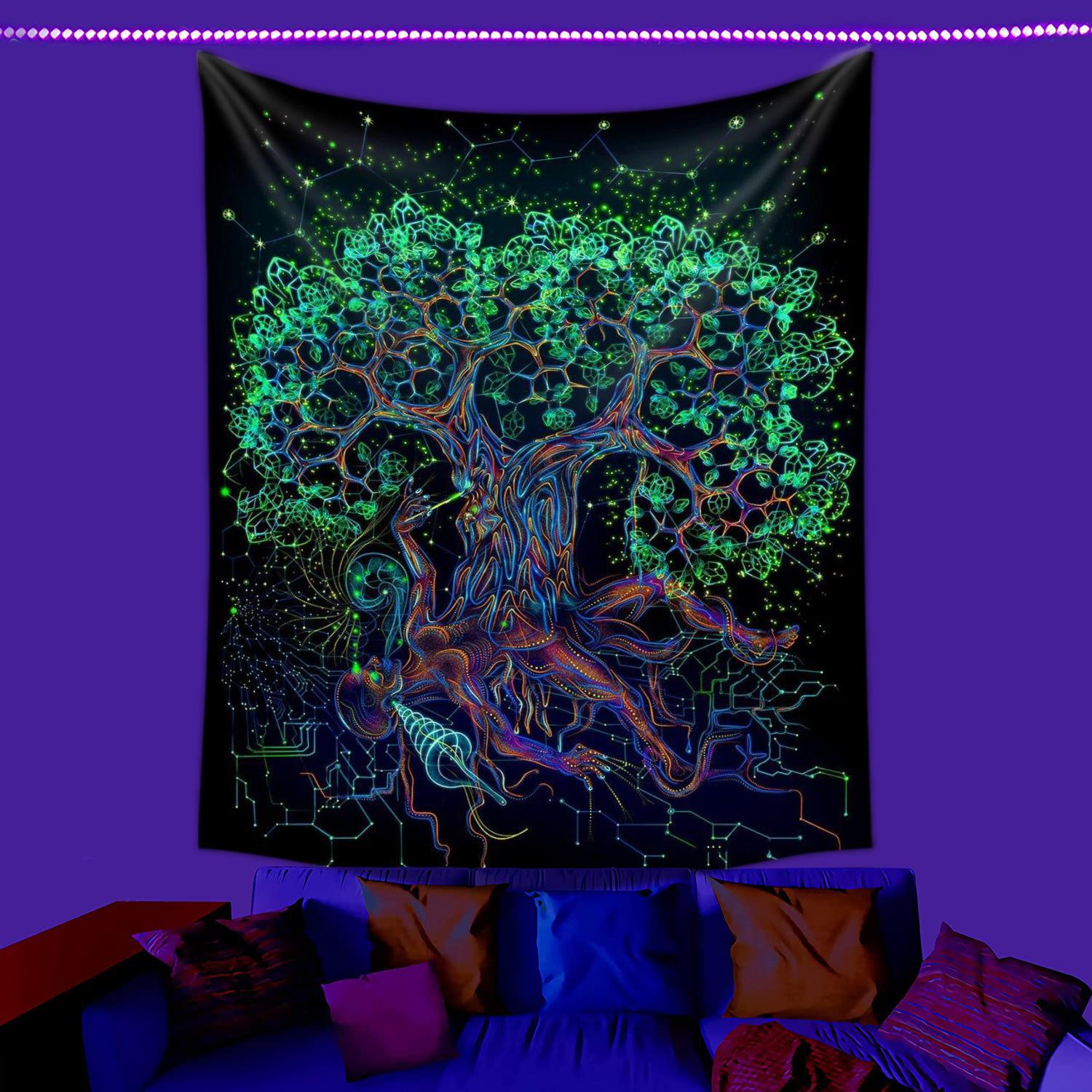 Factory Supply Vintage UV Fluorescent Tapestry Mandala Butterfly Constellation Tapestry Home Room Wall Decor 95x73cm