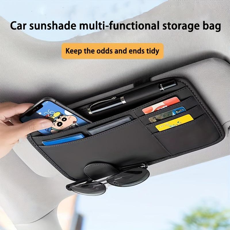 1pc PU Leather Car Visor Organizer with Glasses Holder, Multi-Functional Storage Pouch for Driver's License, Cards, and Accessories