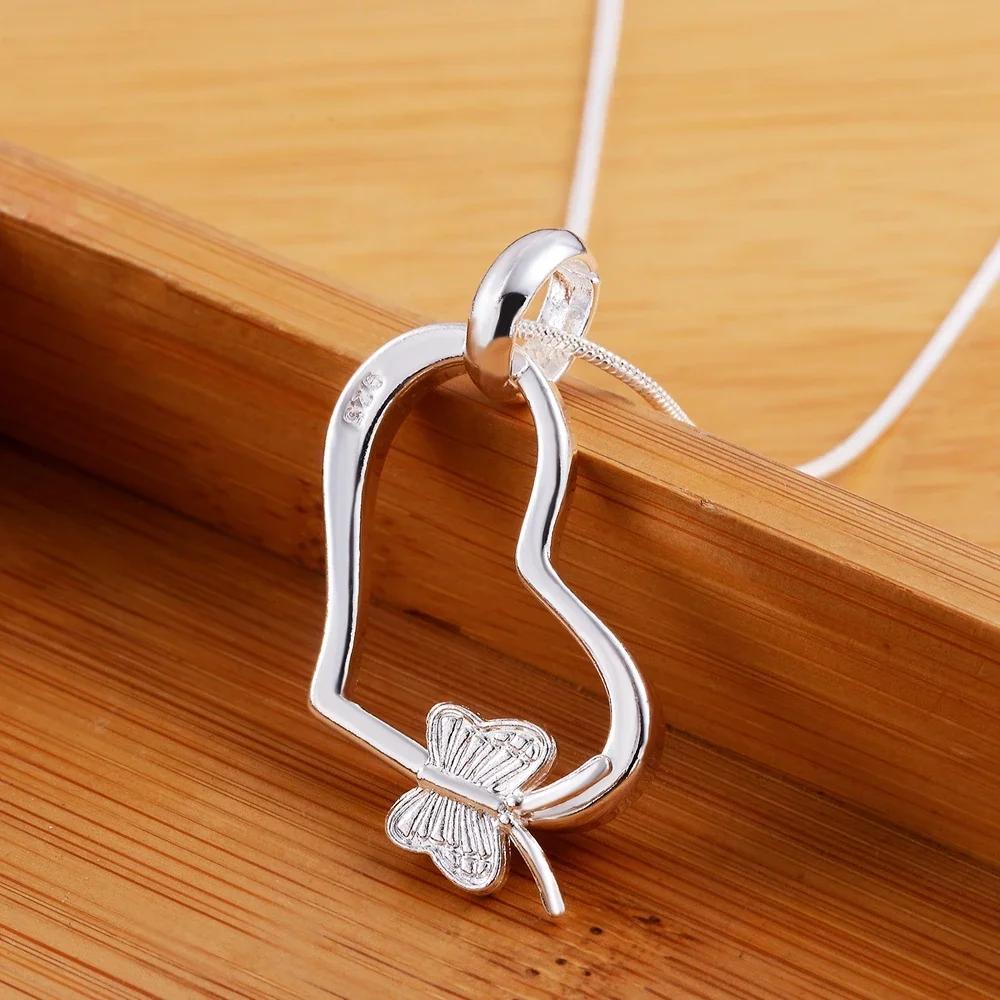 Beliebte Marken 925er Sterlingsilber Hübscher Herz Schmetterling Anhänger Halskette für Damen Mode Hochzeit Party Schmuck Feiertagsgeschenke