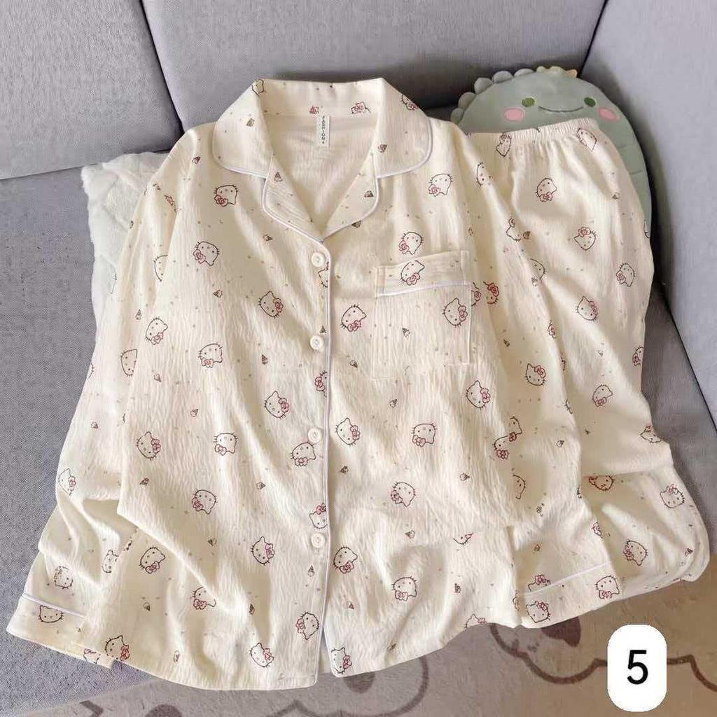 Women's Cloud Cotton Long Sleeve Pajamas - Sweet Cartoon Design for Spring & Autumn, Versatile for Home or Out