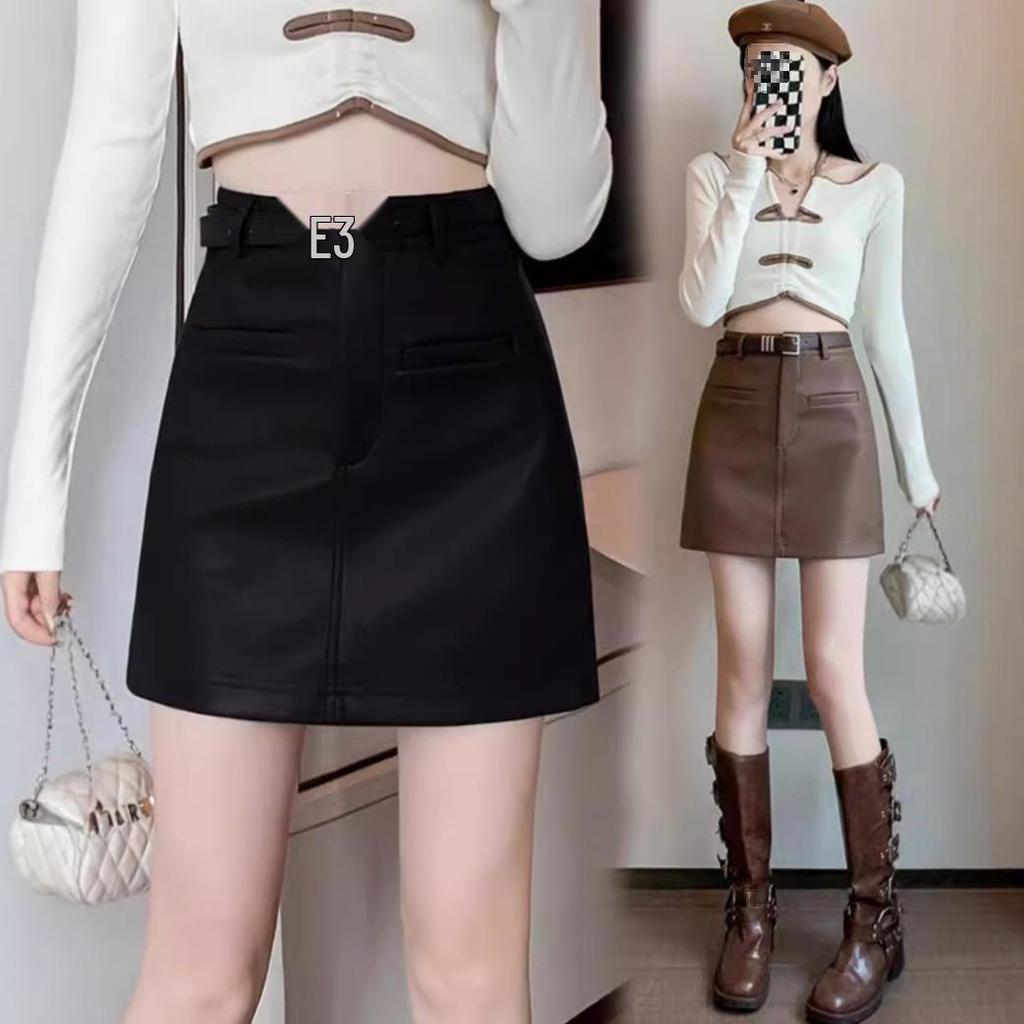 Korean Style High Waist Slimming Mini Skirt - Brown Autumn Design