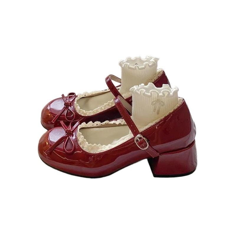 Red French ballet shallow mouth cute high heels women's summer 2025 new with skirt JK Mary Jane single shoes