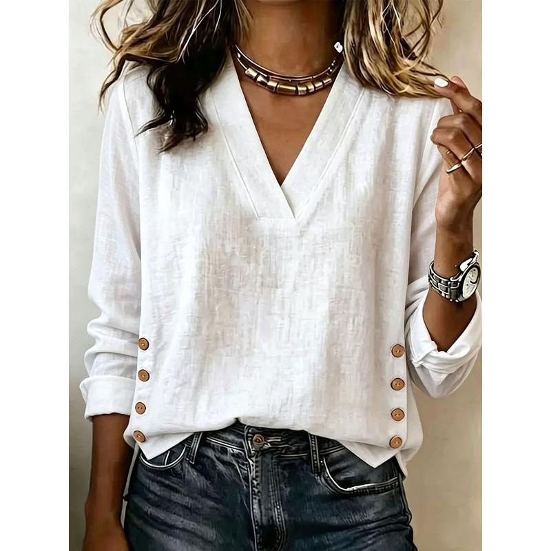 BFCCQB Women's Fashion Casual Autumn Winter Long Sleeve V-Neck Blouses & Shirts