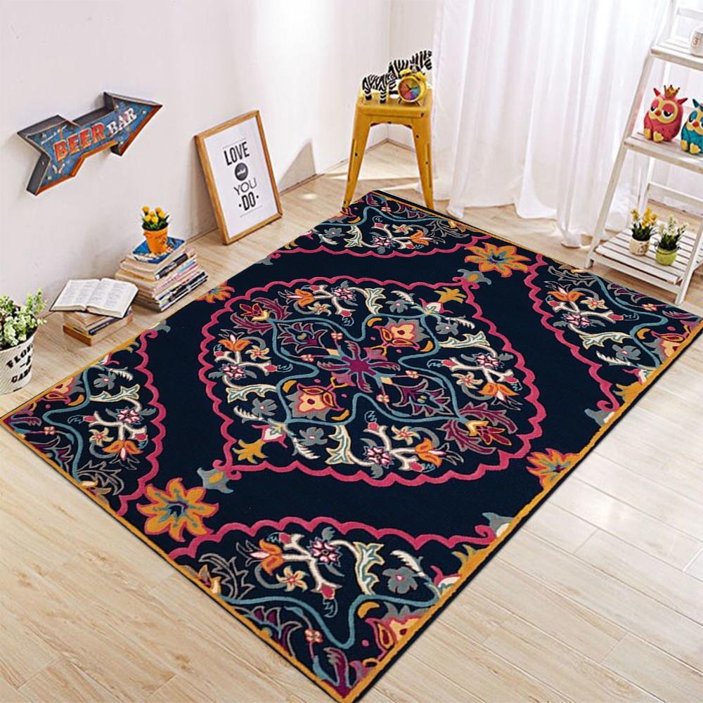 Tapis Persan Vintage pour Salon Chambre Bohème Turc Marocain Tapis Ethniques Antidérapant Mandala Géométrique Paillasson Affiche