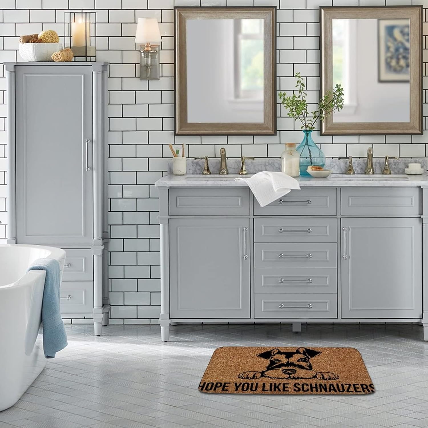 Hope You Like Schnauzers Welcome Mat - Fun Dog Doormat, Coral Velvet Rug 16 x24