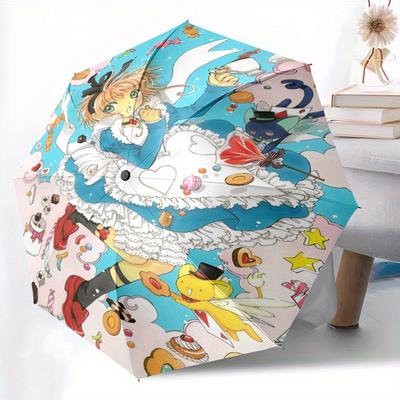 Sakura In Wonderland Durable Cartoon Folding Cartoon Umbrella, Portable 3 Fold Compact Umbrella for Men and Women, Suitable for Travel or Daily Use.C