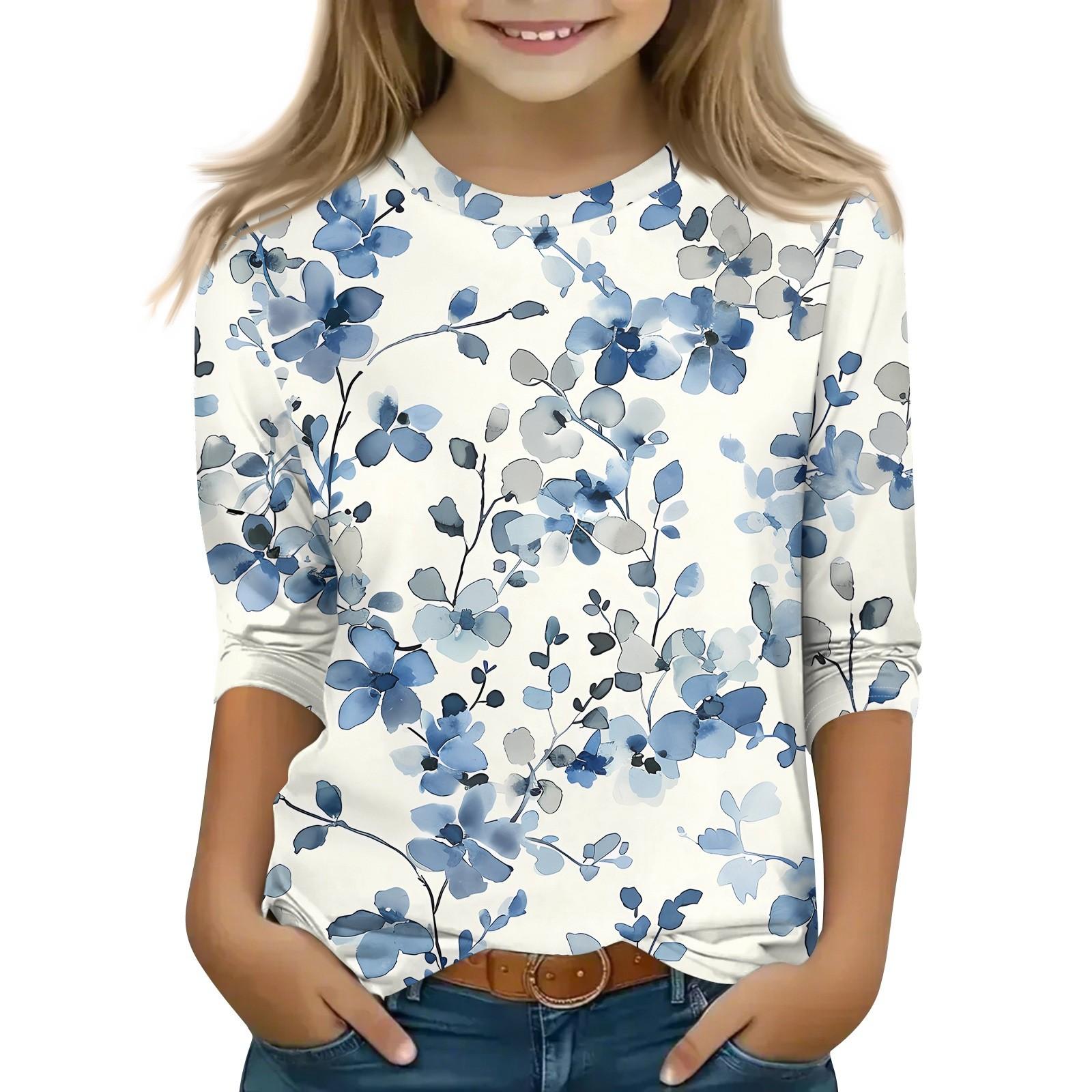 

Детская футболка с рукавом 3/4, повседневная футболка с принтом, круглый вырез, блузка-пуловер 160