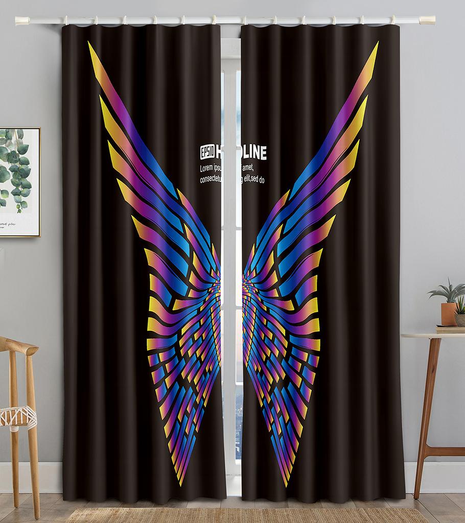 Cool Colorful Metal Technology Wing Blackout Window Curtain for Living Room Bedroom Bathroom Kicthen Door Cupboard Decor Hooks