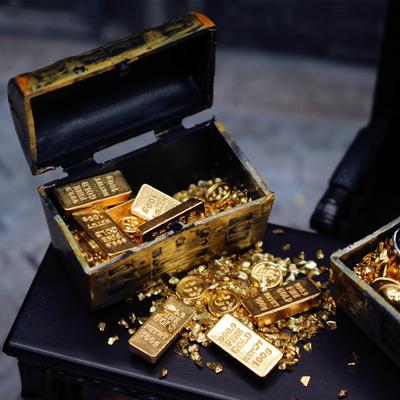 1set Dollhouse 1:12 Mini Treasure Chest Gold Bar Coin Model Doll House Micro Scene Decoration Children's Play House Toys