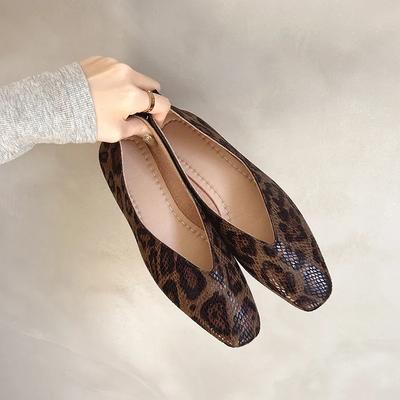 Snake Pattern Leather Woman Square Toe Shallow Ballet Flats Women Mocasines Daily Slip On Loafers Plus Size Casual Women's Shoes