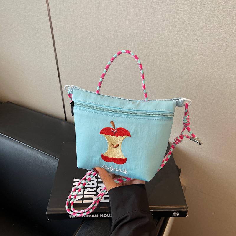 Japanese Embroidery Cute Apple Square Bag Girl 2025 Summer New Mobile Phone Bag Commuter Shoulder Messenger Bag