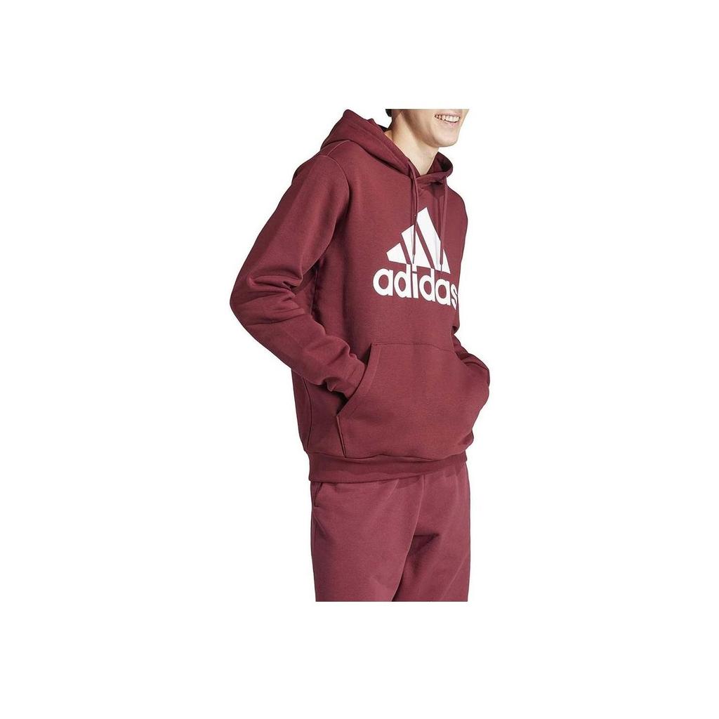 adidas Letter Logo Fleece Hooded Sweatshirt, Men American Style Casual Long Sleeve Tops Burgundy IN0626
