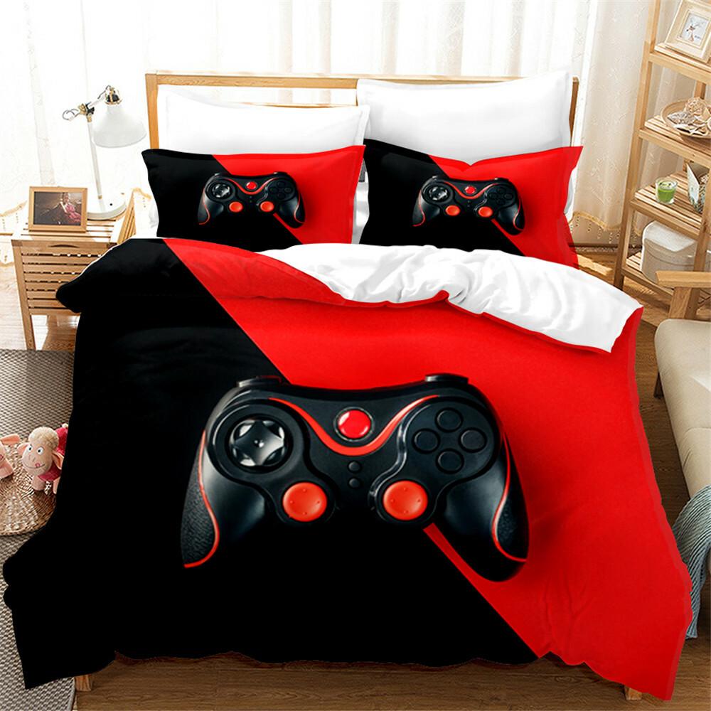 Red and Black Duvet Cover Video Games Bedding Set Single Double King Size Gift