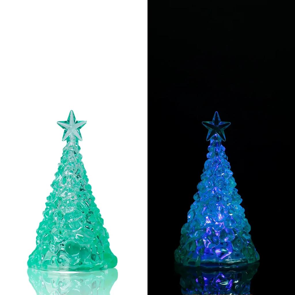 For LED Glowing Christmas Tree Desktop Decorations Xmas Day Party Decor Colorful Festival Ornaments Transparent Crystal Night Li
