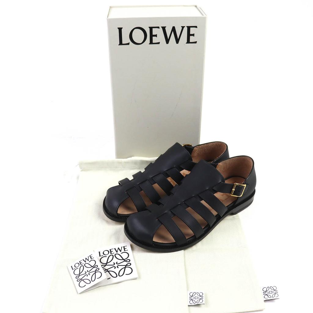 Pristine LOEWE Sandals CAMPO Logo Buckle Gurkha Sandals Black 39 L814465X77 Used
