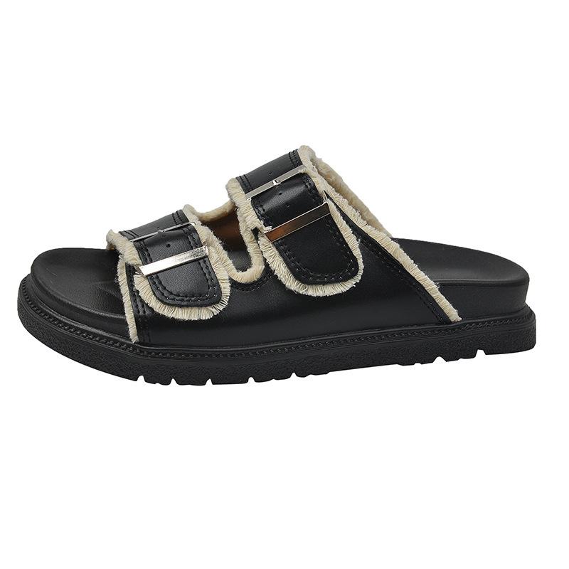 

Zhongjia soft leather Boken shoes for women s summer soft-soled lazy Boken slippers thick-soled one-word belt, wearing beach cool slippers tide 40 чёрный