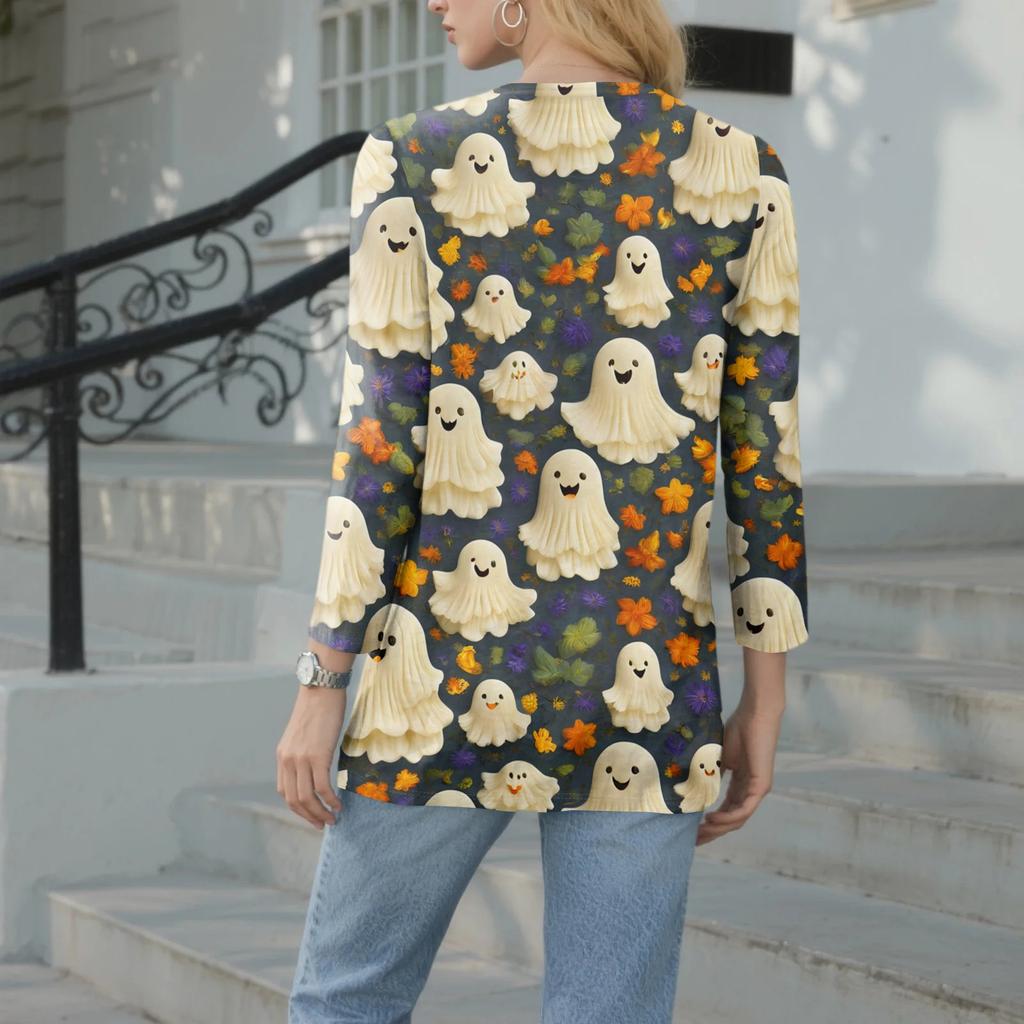 Women's Casual Fashion Sexy Comfortable V-Neck Halloween Seven Sleeve Top