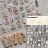 Cherry Blossom Pink Flower Sakura Spring 5D Nail Art Sticker Gold Stamping Soft Adhesive Relief Adhesive Chic Manicure Decals