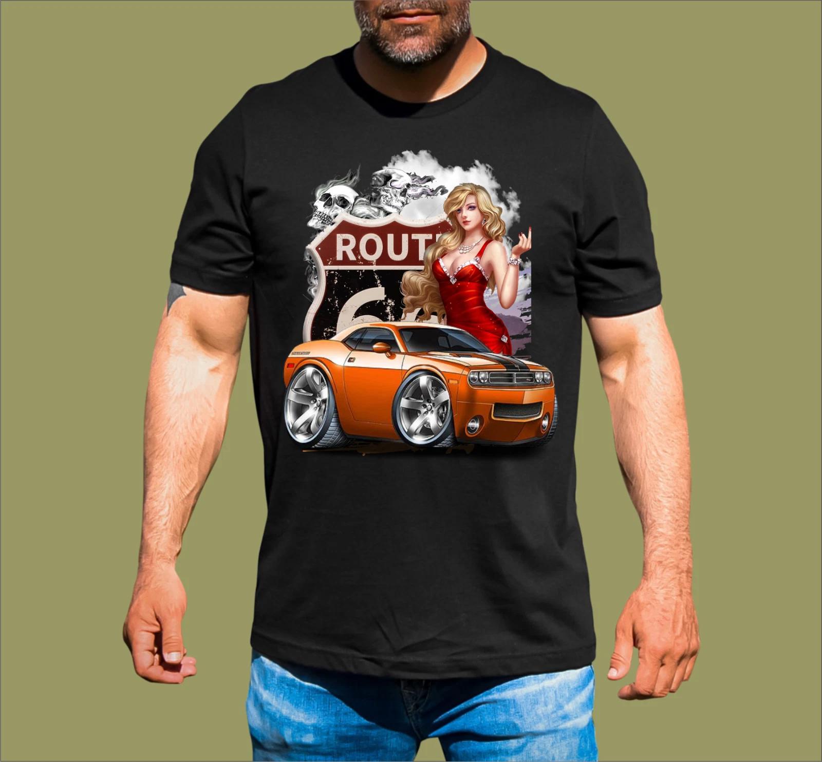 PINUP GIRL ROUTE 66 MUSCLE CAR T-SHIRT S
