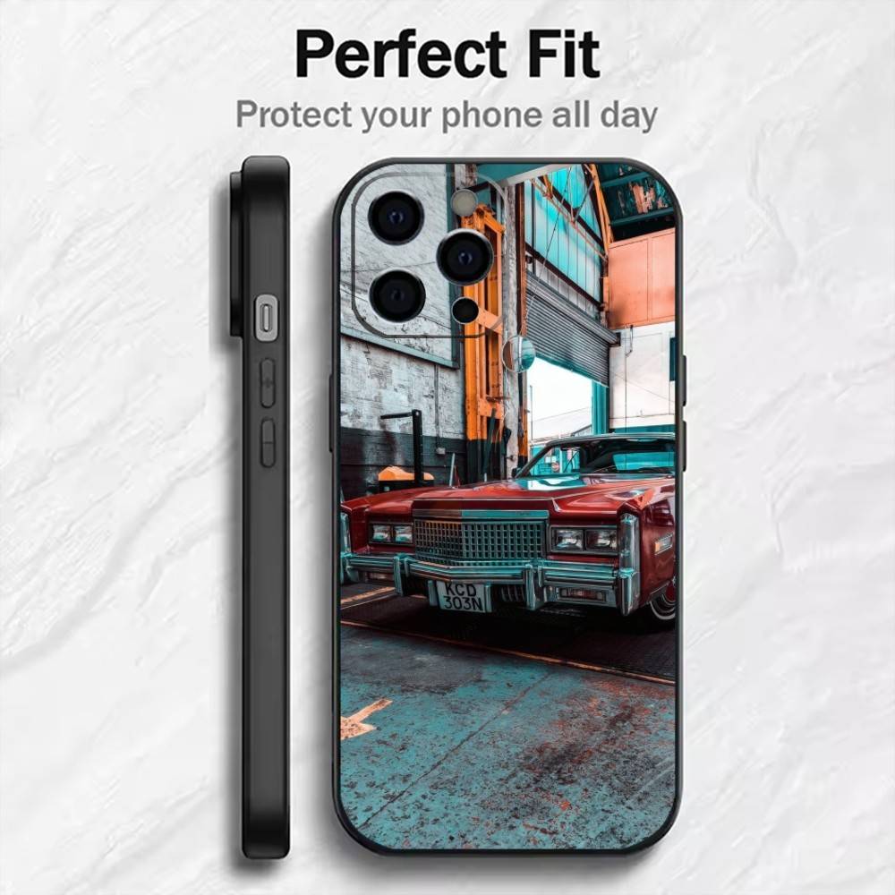 1976 Classic Vintage Cars S-SevilleES Phone Case For iPhone17,16,15,14,13,12 Plus,Max Soft Silicone Black Cover