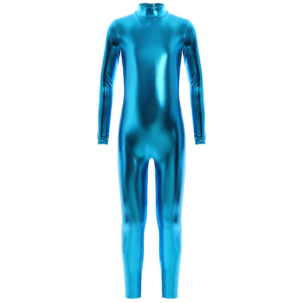 Meisjes jumpsuit met glanzende metallic afwerking, col, lange mouwen en volledige lengte