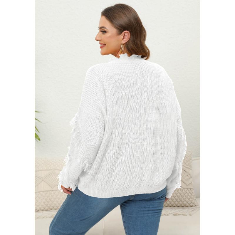 Damen Strickpullover Übergröße Damen Herbst und Winter neu V-Ausschnitt Schnurrhaare Quasten Stickerei Pullover