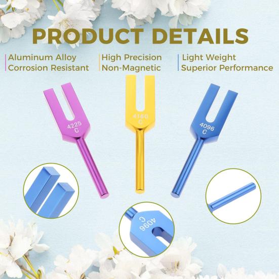 3 Stück Aluminium-Stimmgabel mit Holzhammer Faux-Kristall-Tasche 4096/4160/4225Hz Heilinstrument Stimmgabel Yoga Meditation Entspannung Zubehör