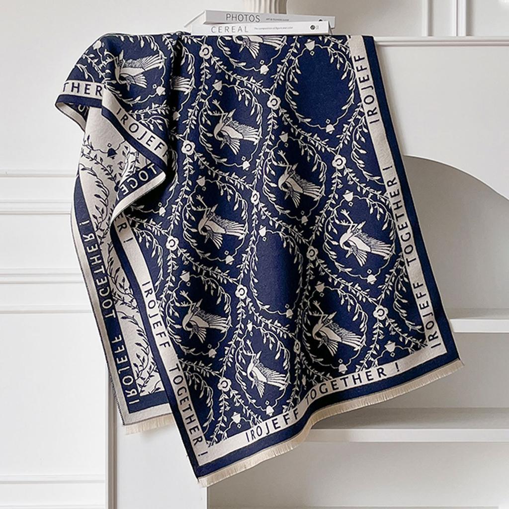 Retro butterfly high-end imitation cashmere scarf for women in autumn and winter, thickened outer layer, warm office shawl