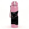 1PC Elegant Black Cat Resting 750ml Color Plastic Sports Water Bottle Leakproof Flip Straw Lid Suitable for Sports Office Home Use