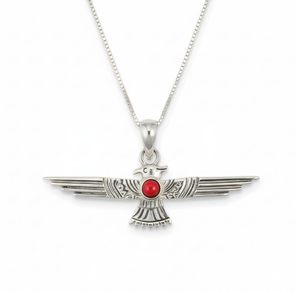 Eagle Pendant, 925 Solid Sterling Silver, Red Coral Pendant, Fashion Jewelry, Gift for Mom