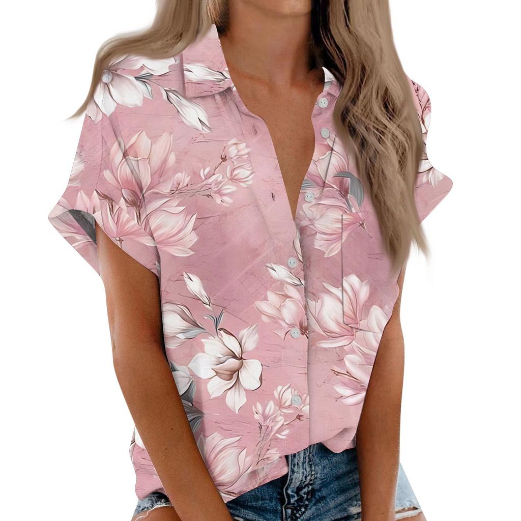 Women's Short Sleeved Shirt, Daily Fashion Printed Button Top, Chest Pocket Cardigan